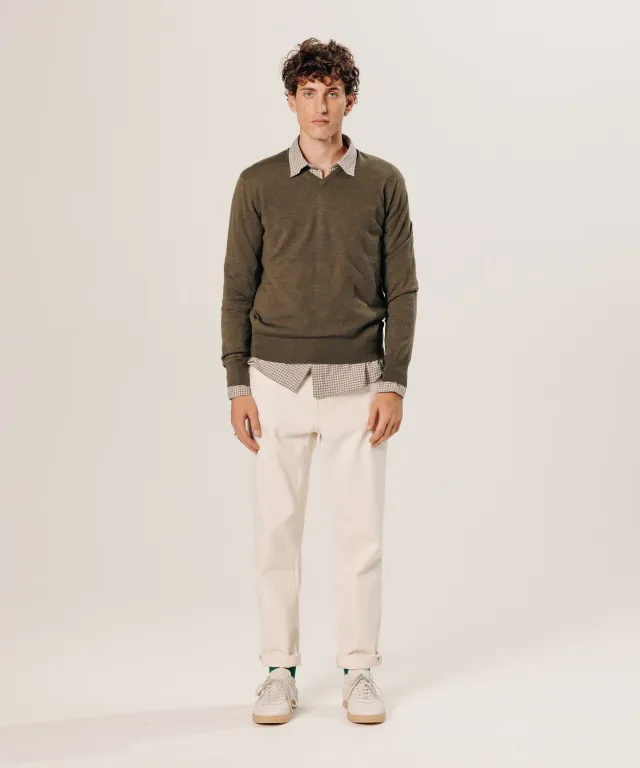Rodier maglione lana merino scollo V bark brown
