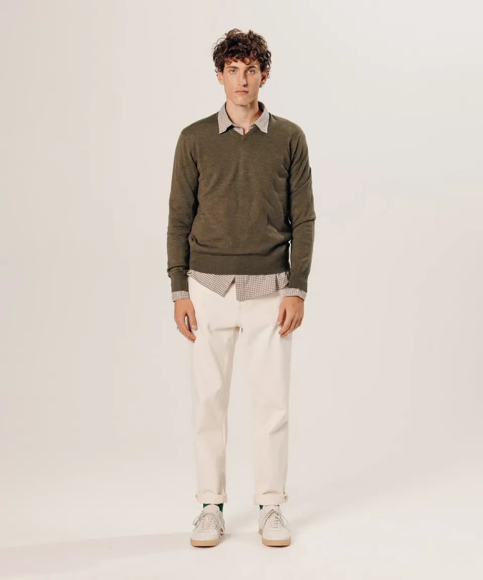 Rodier maglione lana merino scollo V bark brown