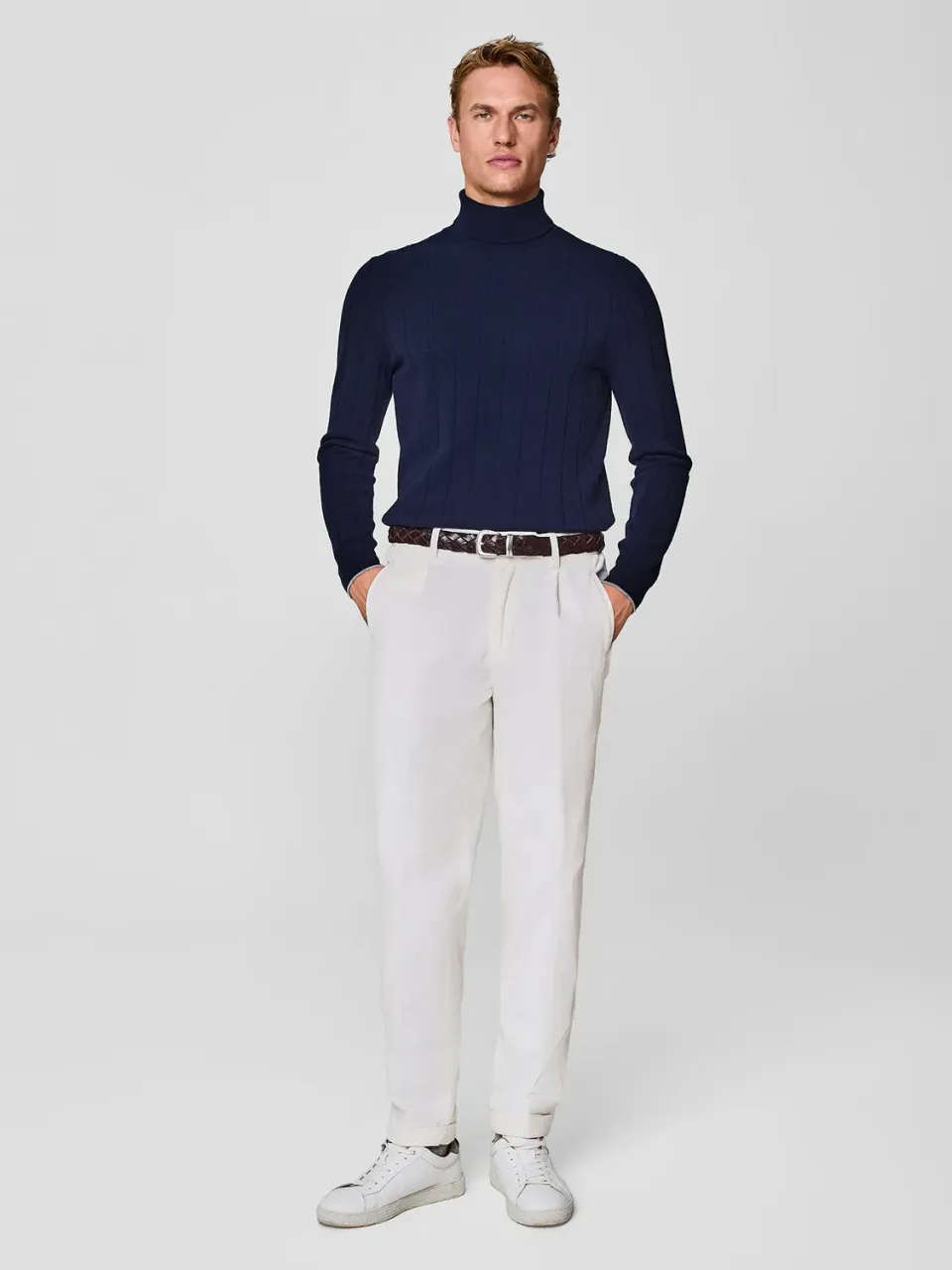 Paul Taylor pantalone velluto millerighe bianco pinces