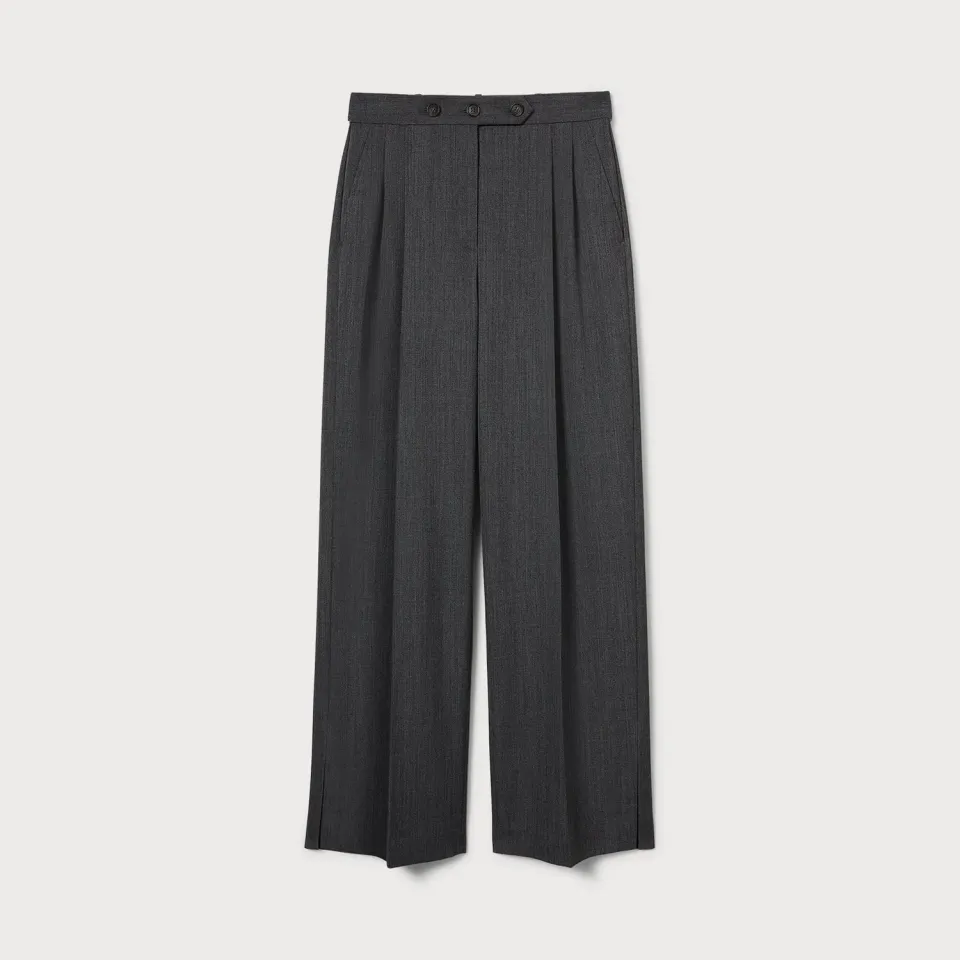 PORTS Wool-Blend pantaloni grigio vita alta