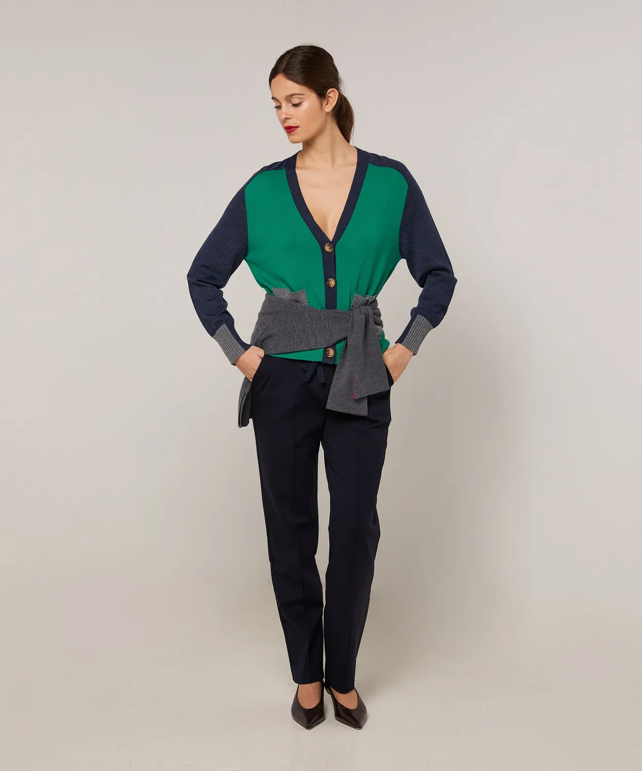 Rodier Gilet Tricolore Lana Merino Verde Smeraldo