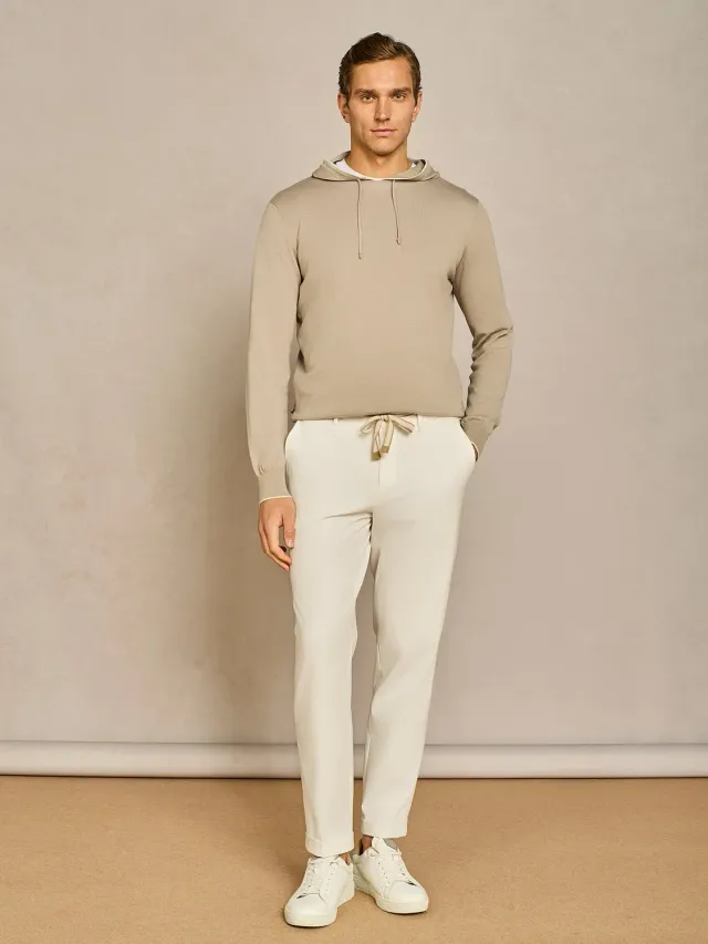 Paul Taylor pantalone jersey bianco coulisse wide