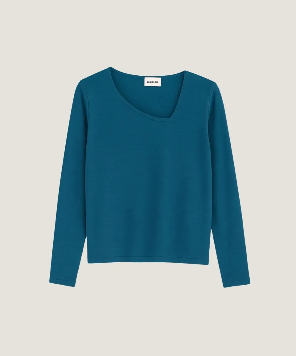 Rodier Scollo Asimmetrico maglione blu pavone