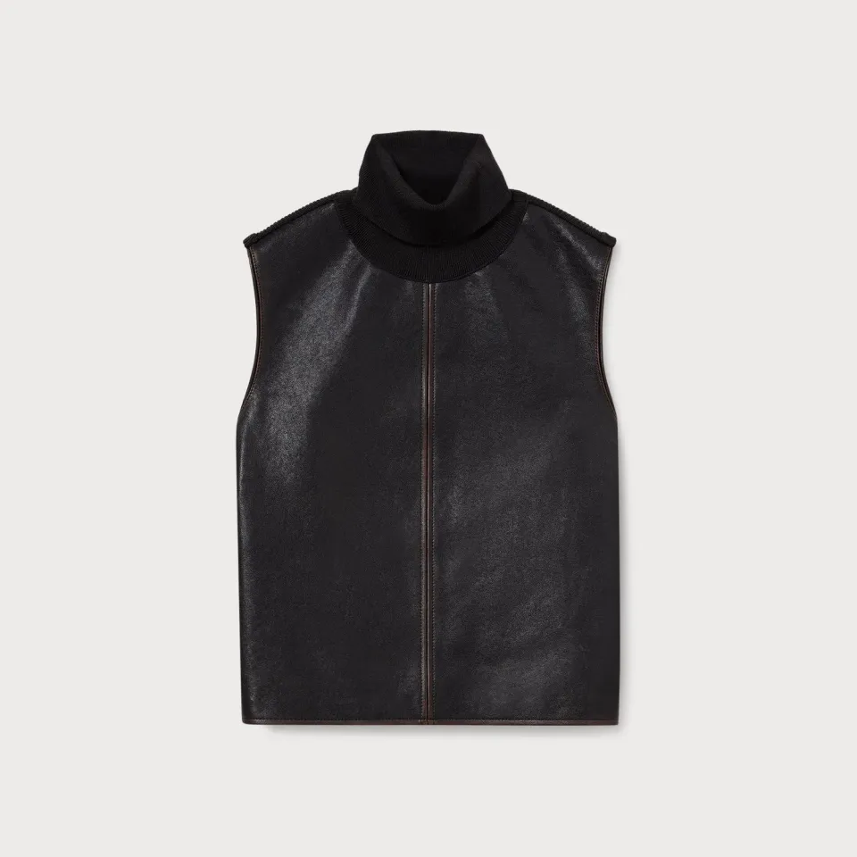 PORTS Leather Roll-Neck top pelle marrone 36