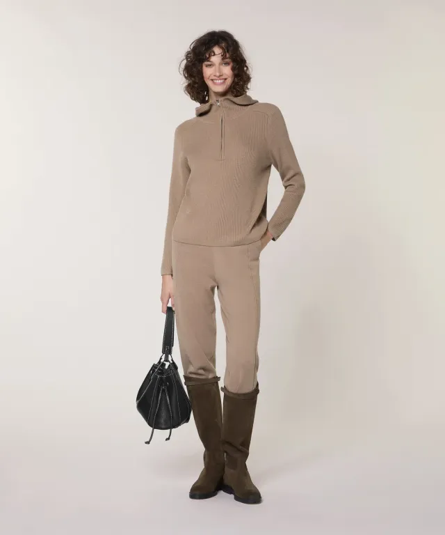 Rodier maglione cappuccio coste mocha brown con zip