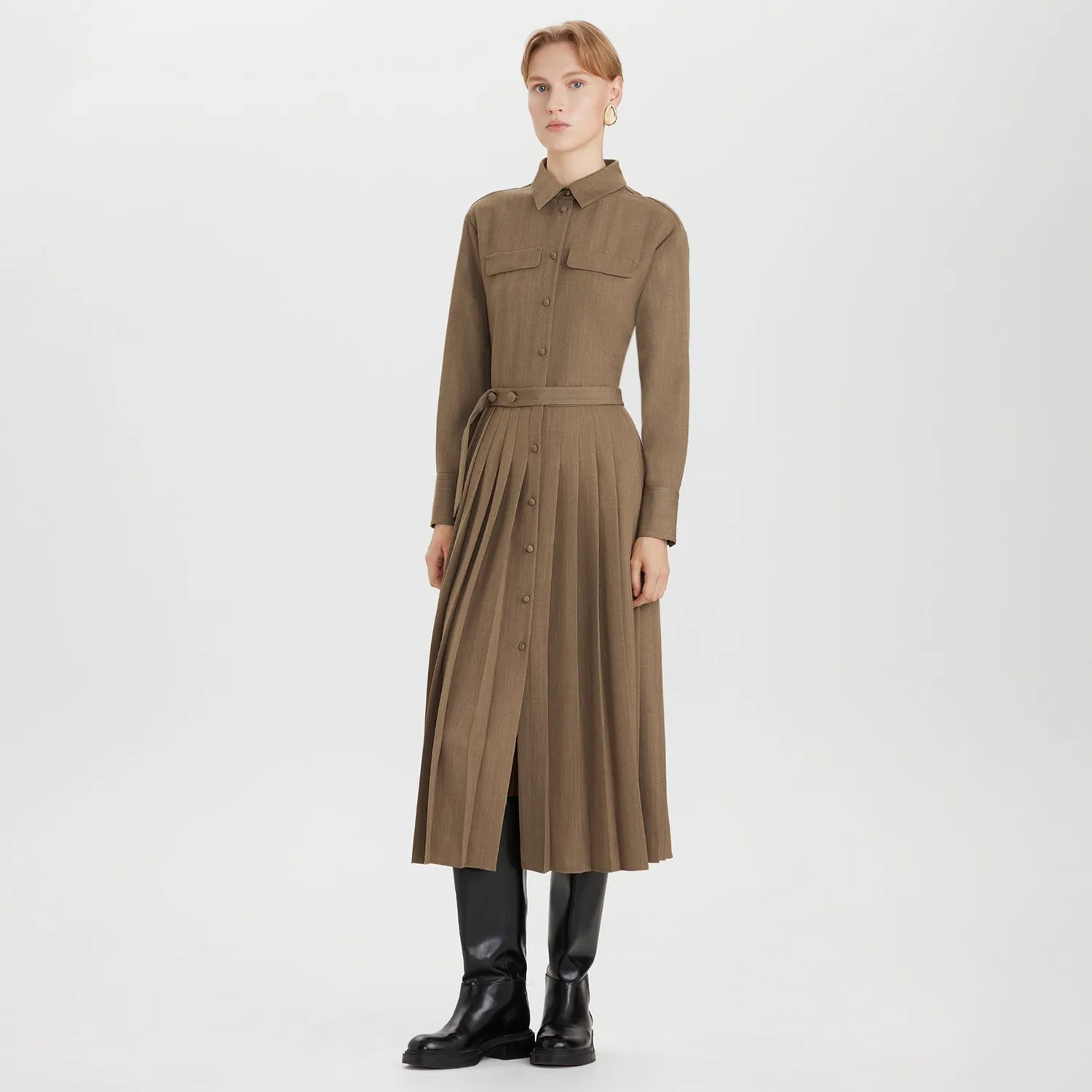 Ports Wool-Blend Pleated chemisier plissettato lana 36