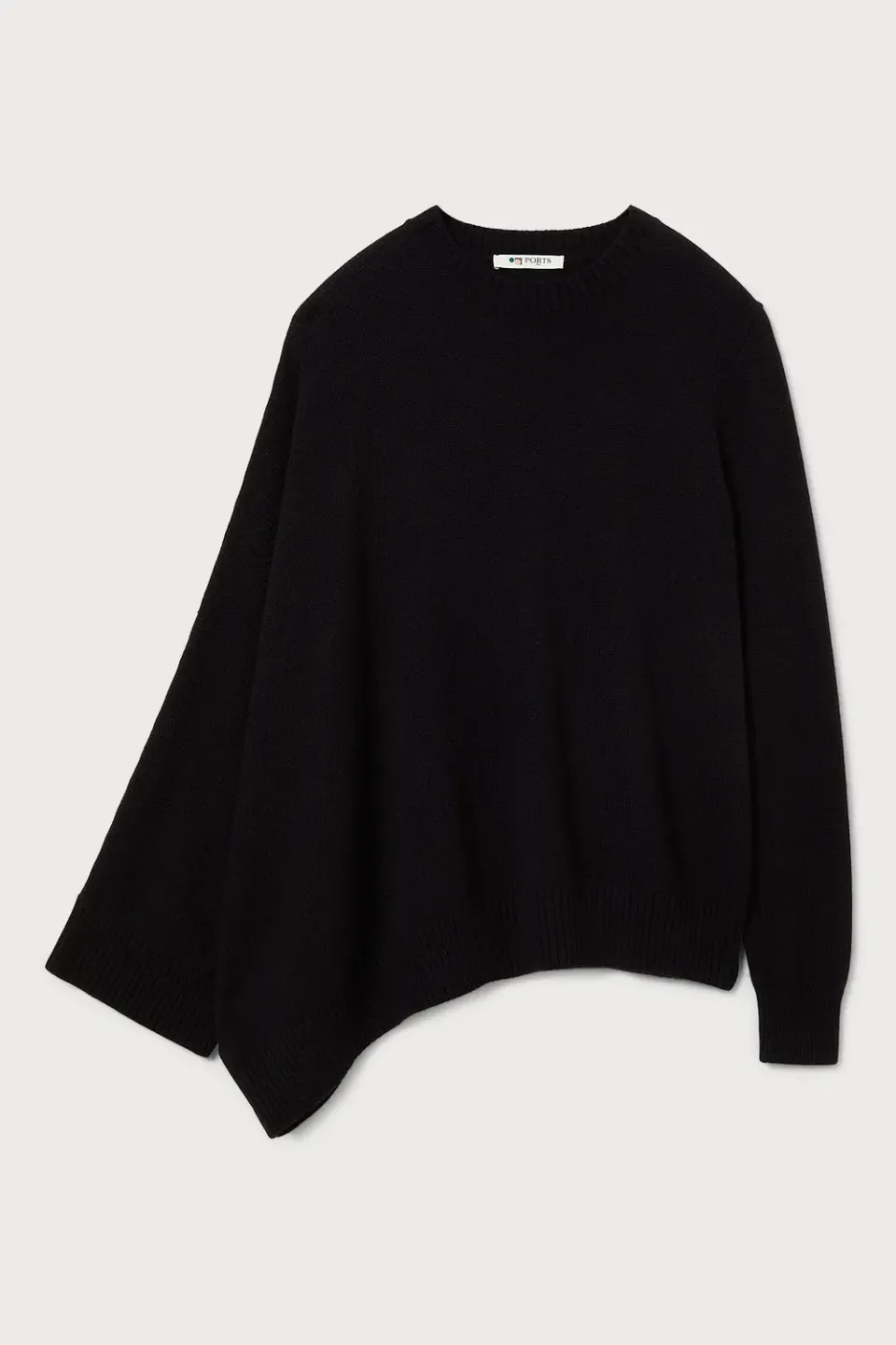 PORTS Cashmere Crew maglione nero 100% cashmere drappeggiato