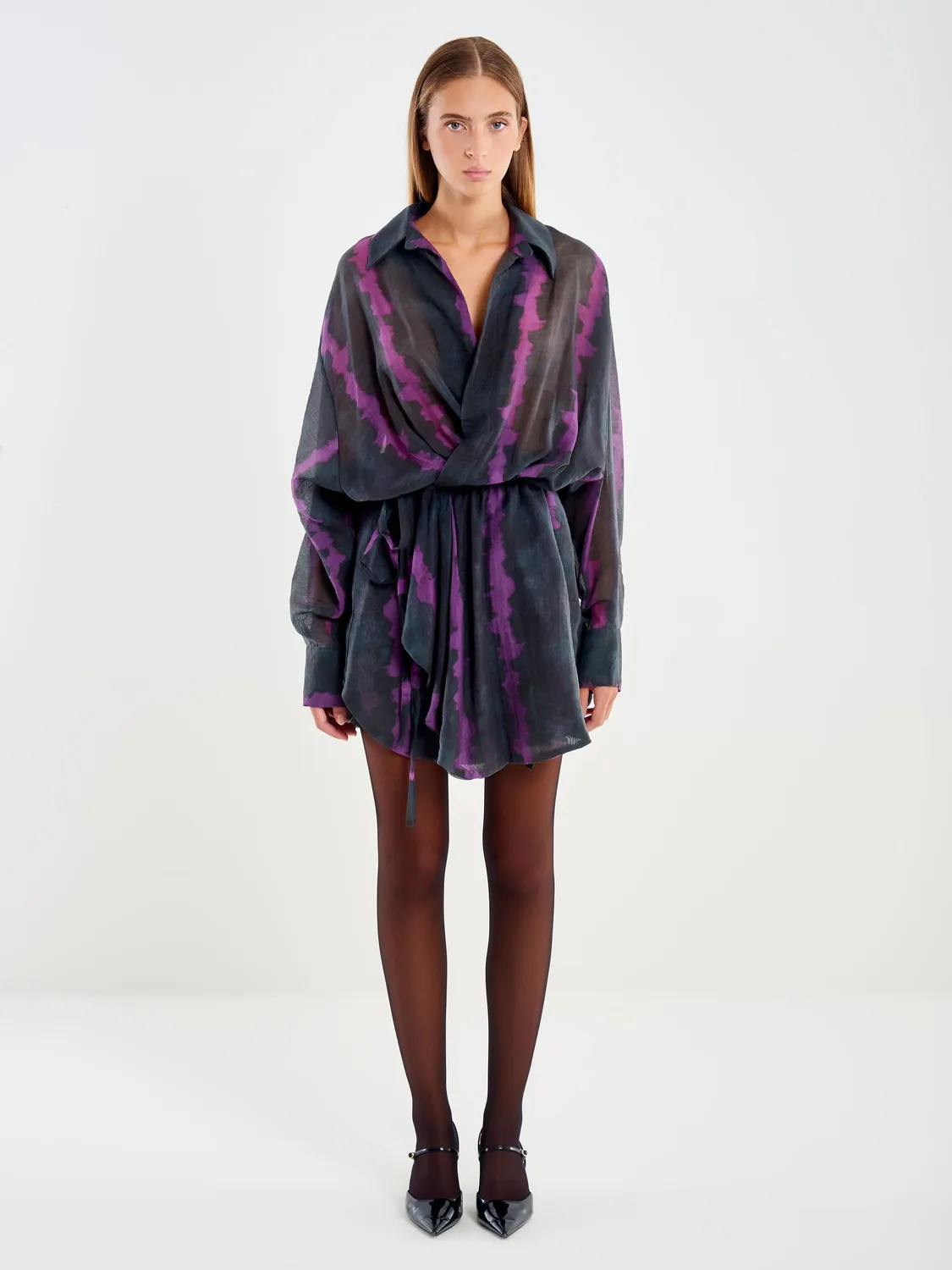 VICOLO Abito Camicia Portafoglio Nero Viola Lyocell