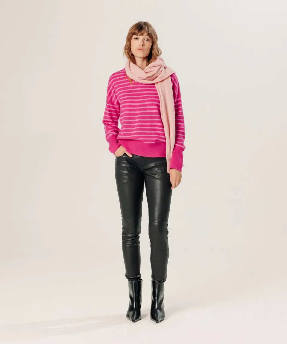 Rodier Maglione in cashmere a righe larghe rosa S-XL