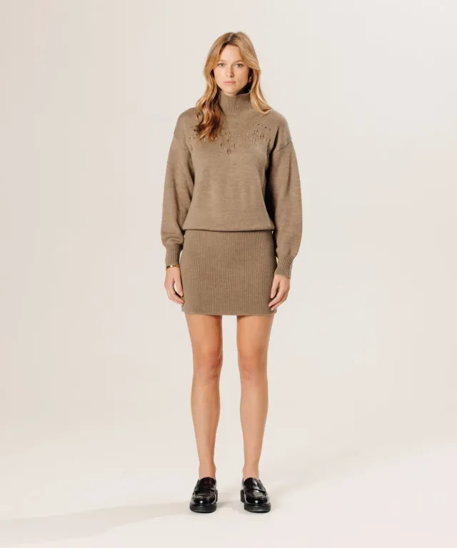 Rodier abito corto lana merino traforato beige