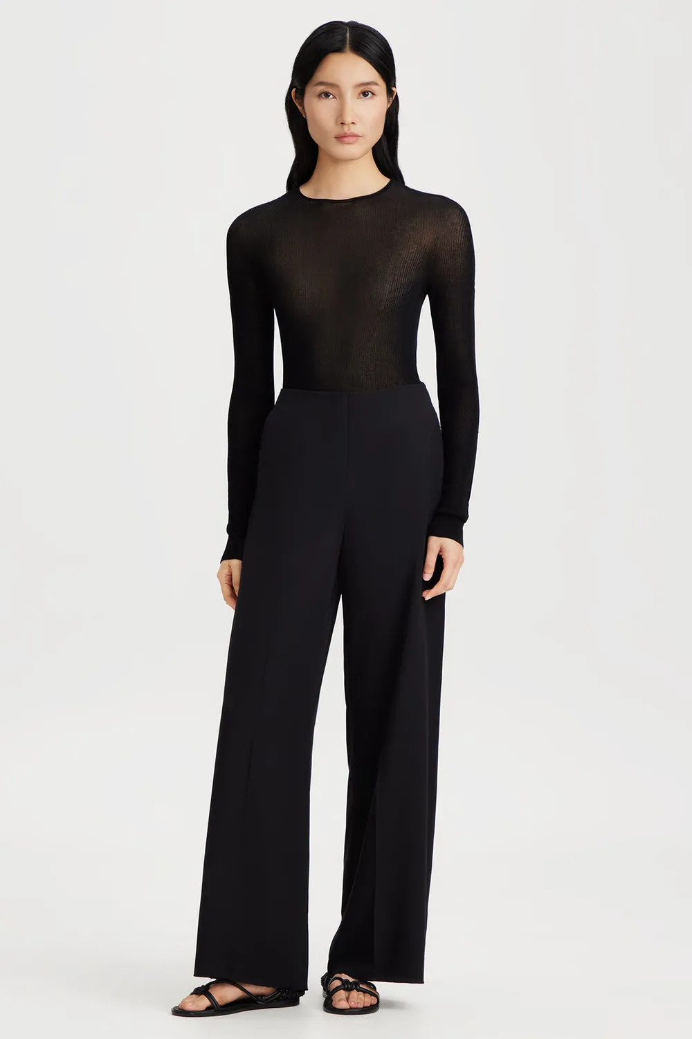 Ports 1961 Black Ribbed top nero coste scollo rotondo