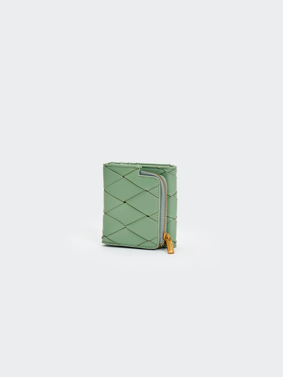 Vicolo portafoglio ecopelle intrecciata verde salvia zip