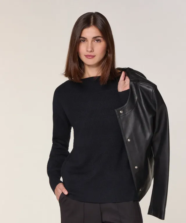 Rodier Maglione Barchetta Lana Merino Nero chevron