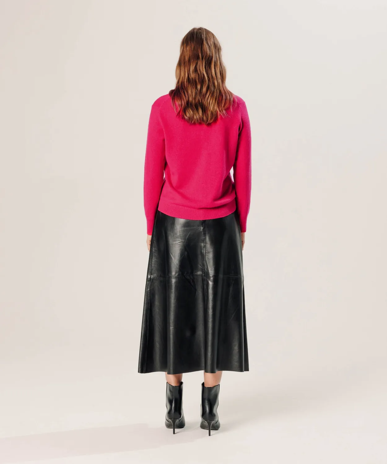 Rodier Maglia cashmere collo tunisino rosa geranio