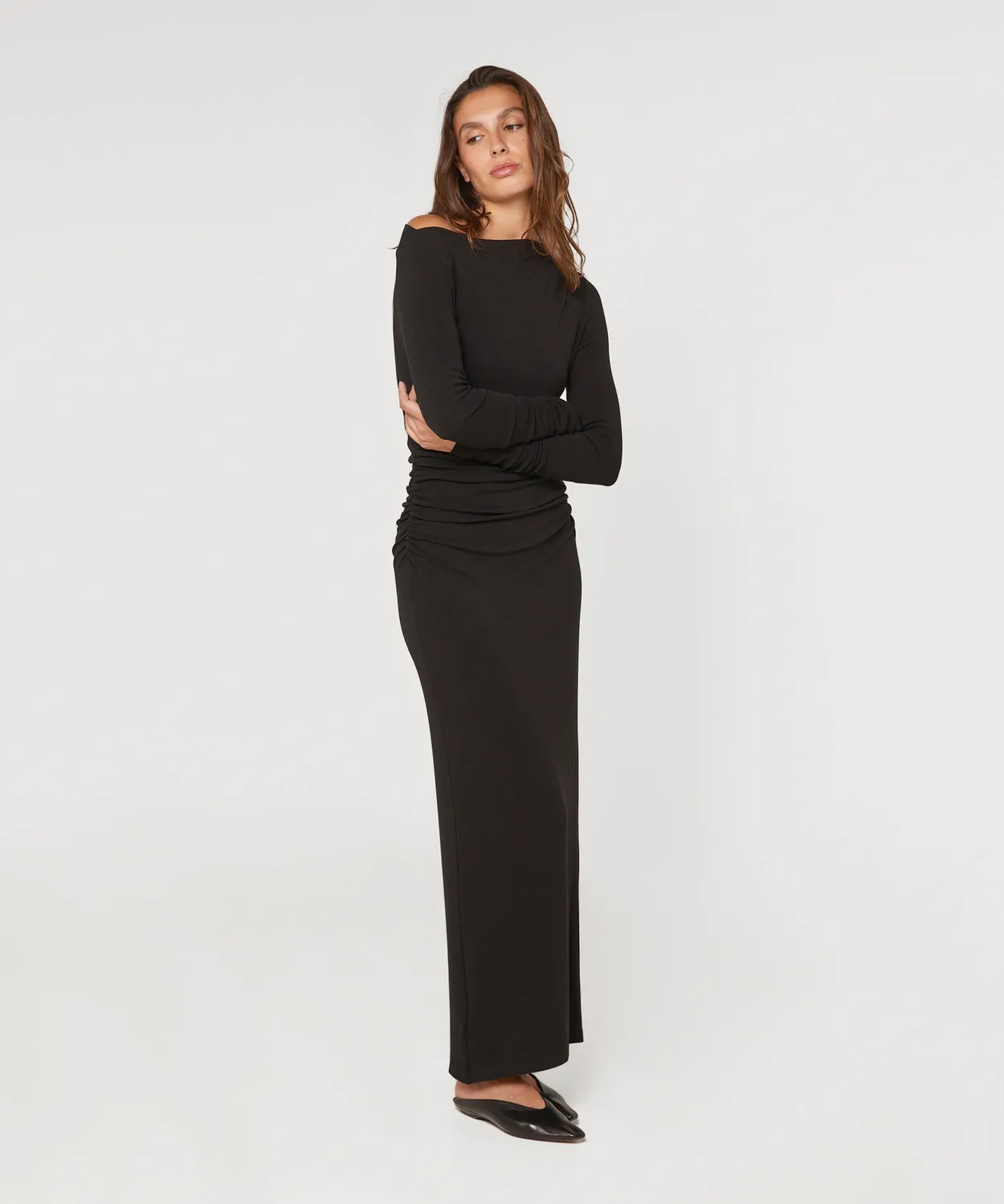 Rodier abito lungo drappeggiato nero maglia