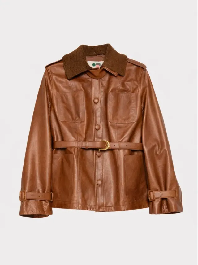 Ports 1961 Utility giacca pelle toffee cintura