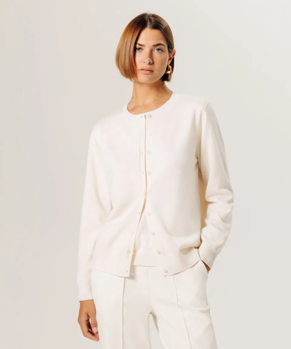 Rodier Cardigan lana merino girocollo bianco 36-46