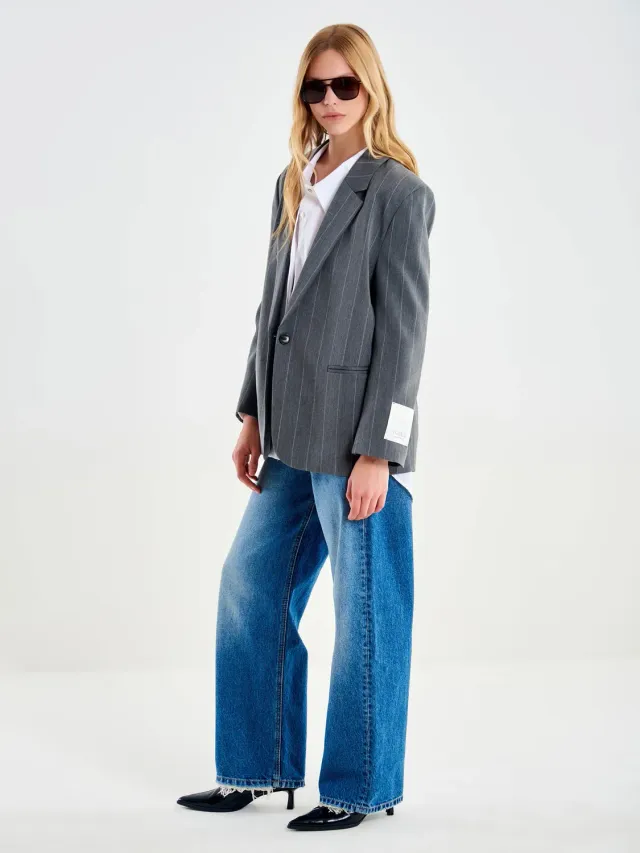 Vicolo Gessato blazer monopetto grigio oversize