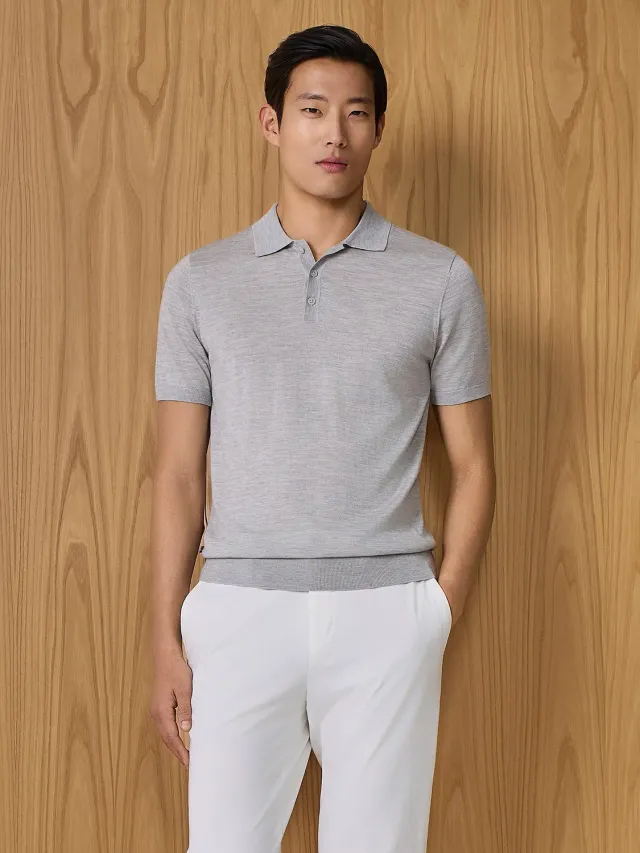 Paul Taylor Polo Maglia Misto Seta Grigio Chiaro