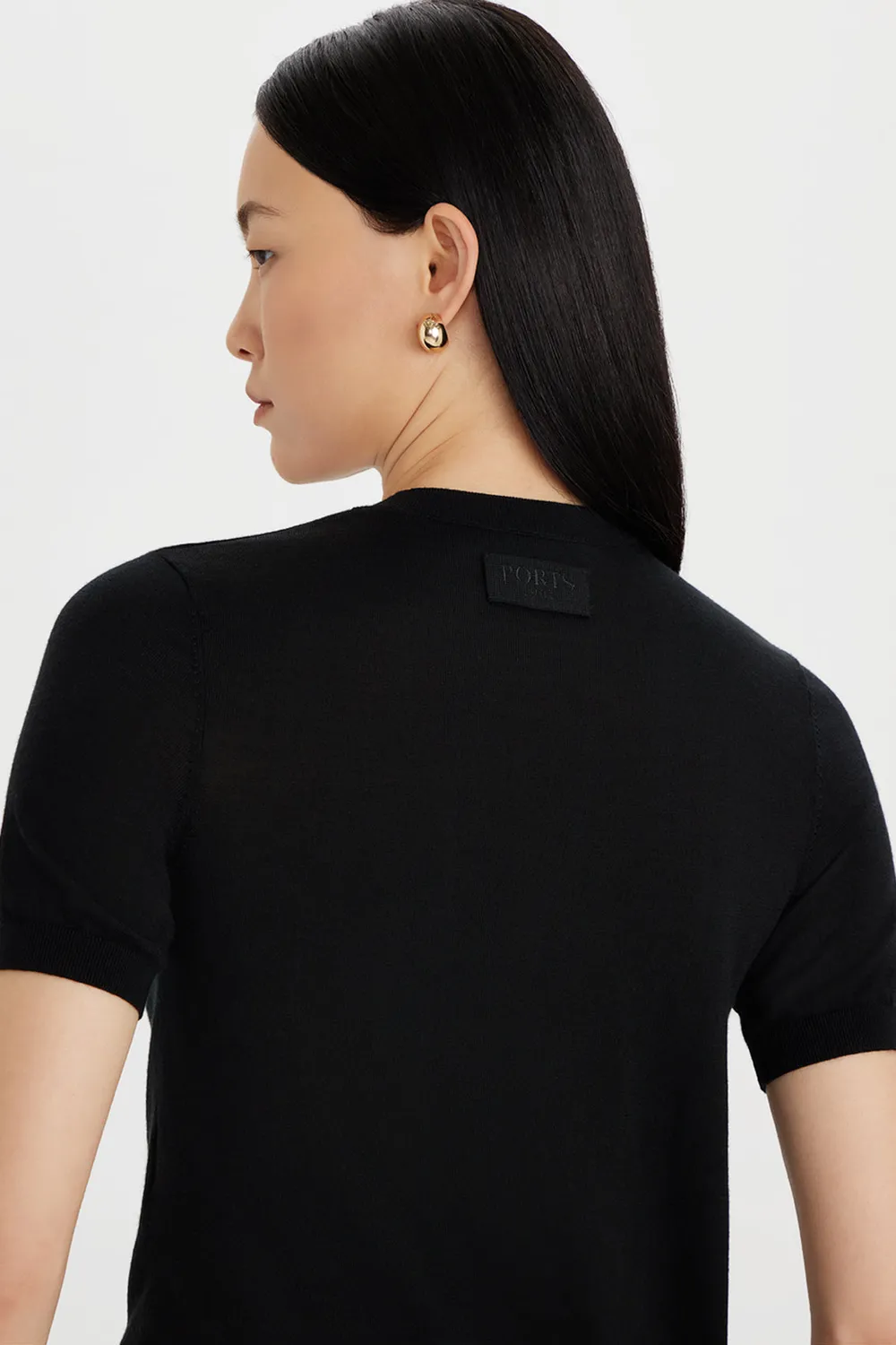 PORTS 1961 top lana seta nodo nero maniche corte