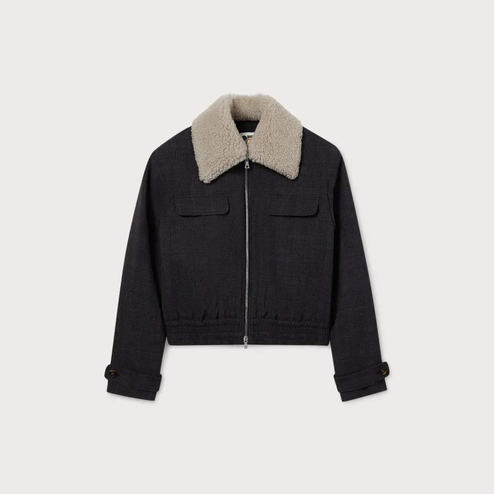 PORTS PW426JSB01 giacca quadri lana 36 collo shearling
