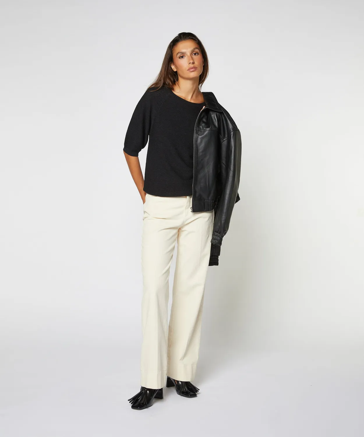 Rodier Maglione merino maniche 3/4 antracite