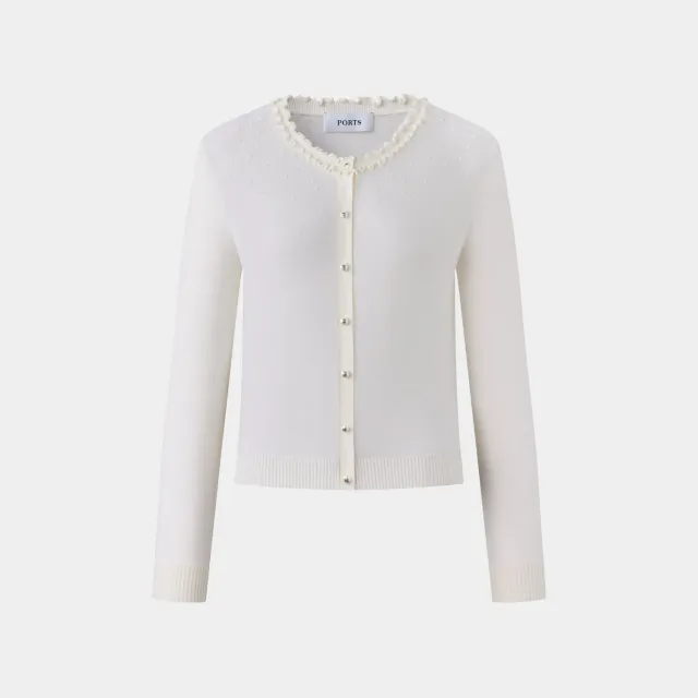 PORTS Ruffled Pearl cardigan crema con perle