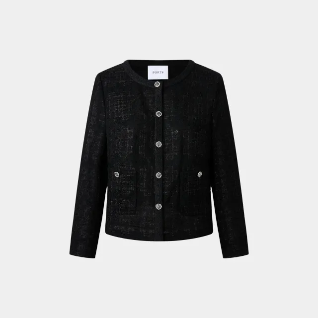 PORTS Buttoned Tweed giacca nera tweed bottoni