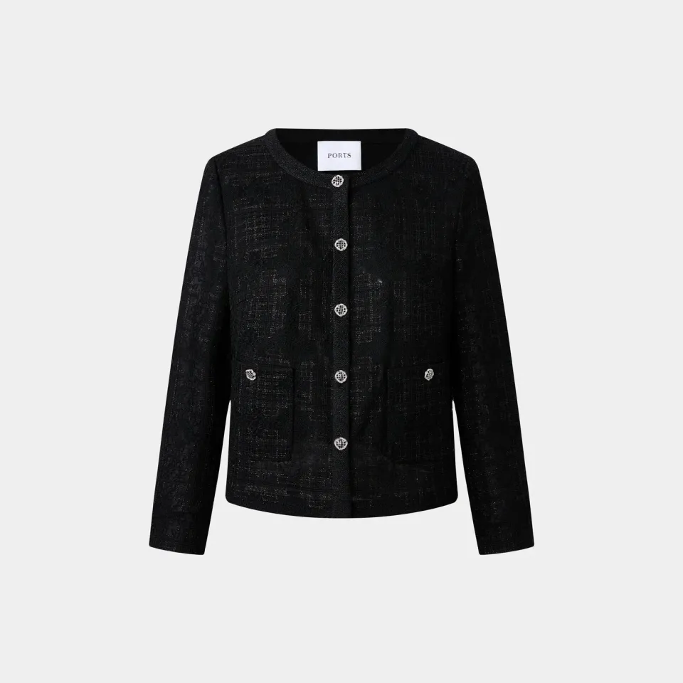 PORTS Buttoned Tweed giacca nera tweed bottoni