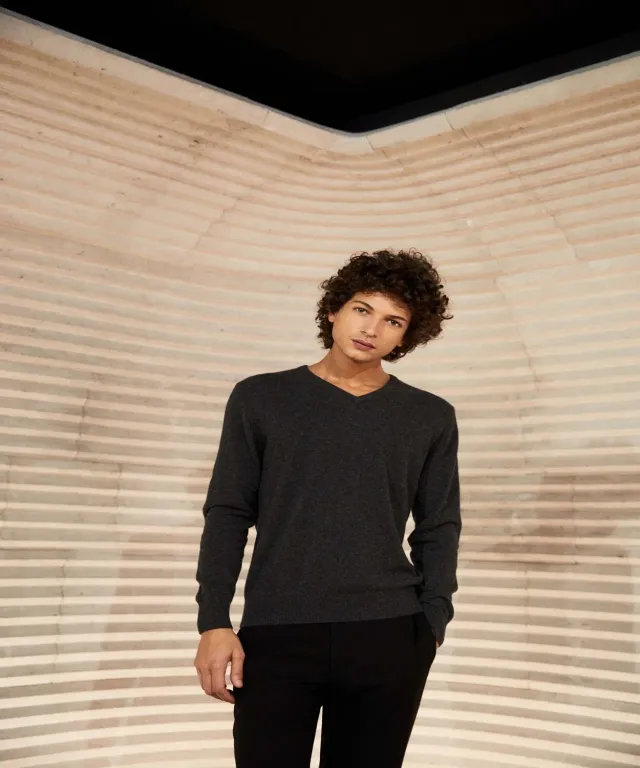 Rodier maglia scollo V cashmere grigio antracite uomo