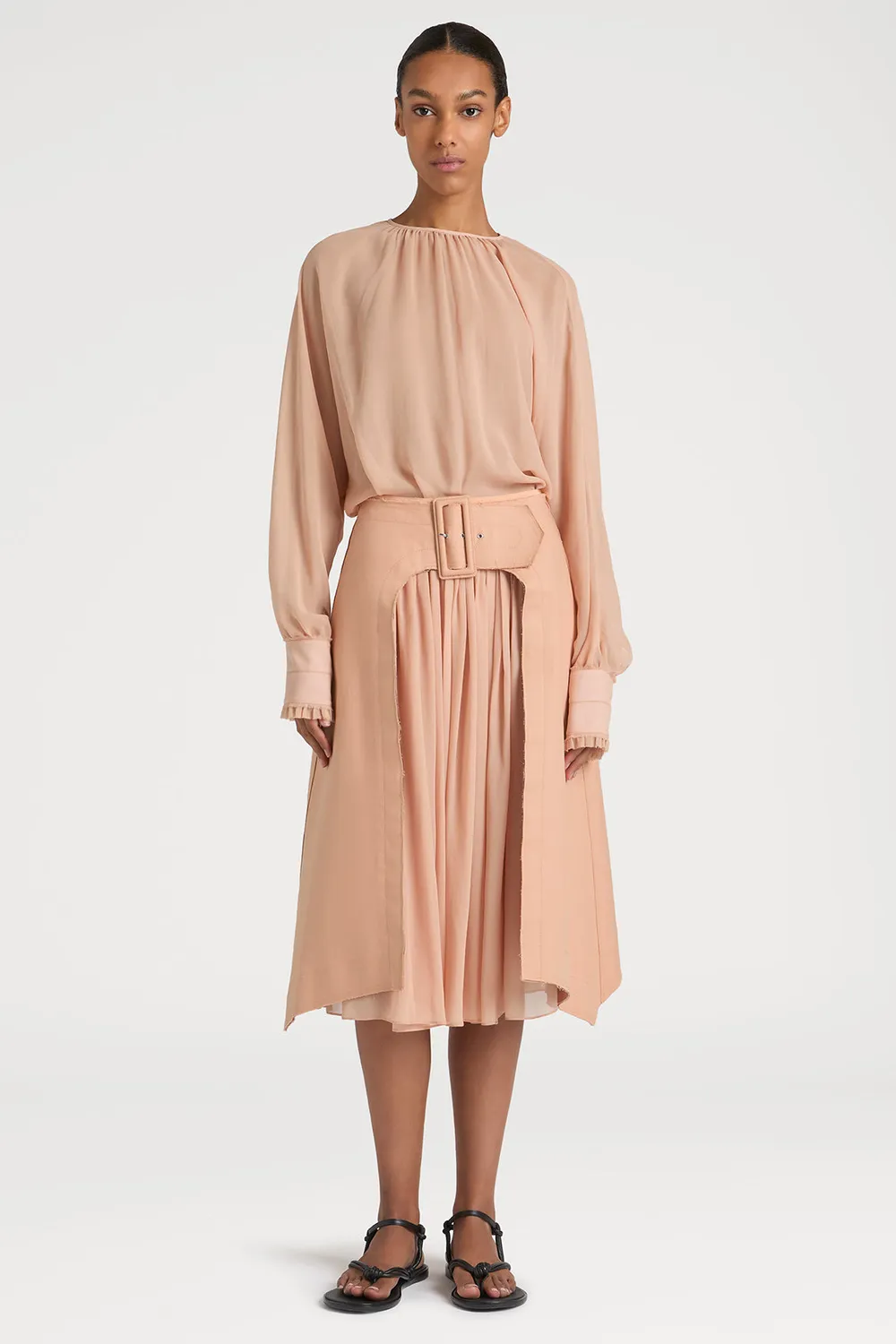 PORTS 1961 Blush Aura blusa nude georgette con volant