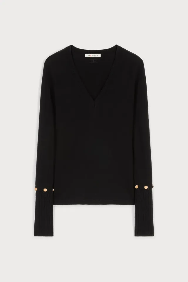 PORTS 1961 PF25 maglia nera maniche staccabili oro