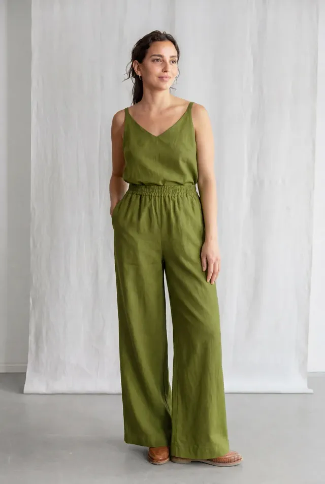 Jyoti Jayan pantaloni basil in cotone bio ampi