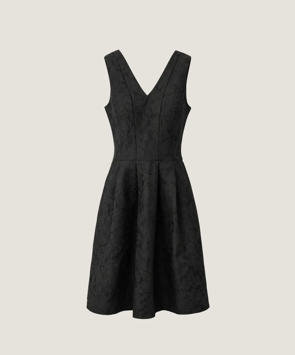 Rodier abito svasato broccato nero floreale
