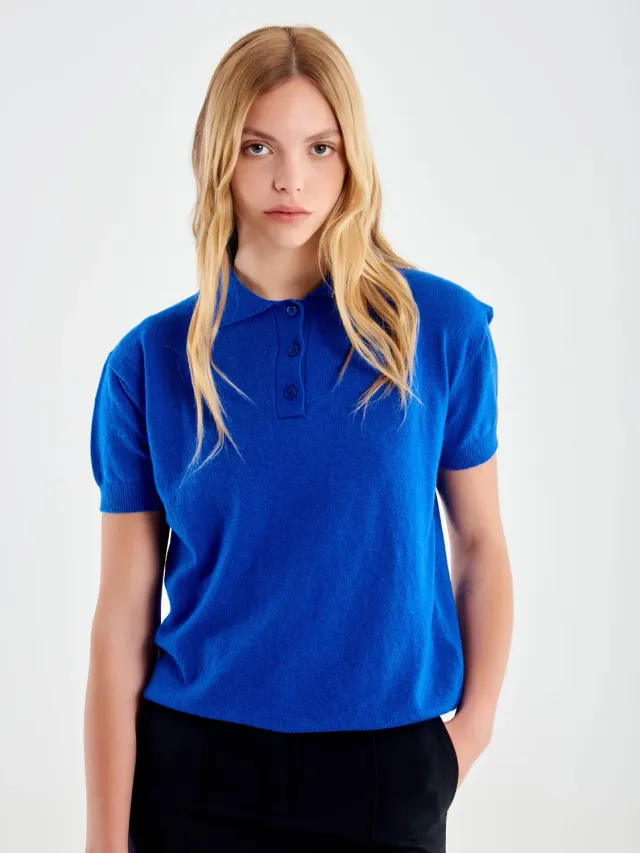Vicolo Polo Maniche Corte polo blu taglia unica cashmere