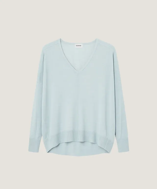 Rodier Maglione scollo V oversize lana azzurro turchese