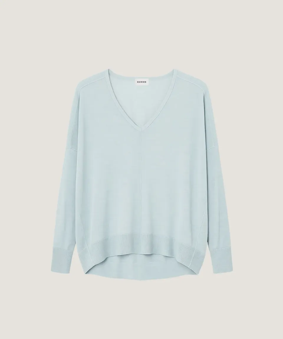 Rodier Maglione scollo V oversize lana azzurro turchese