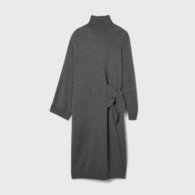 Ports Cashmere Roll-Neck abito midi grigio cashmere nodo