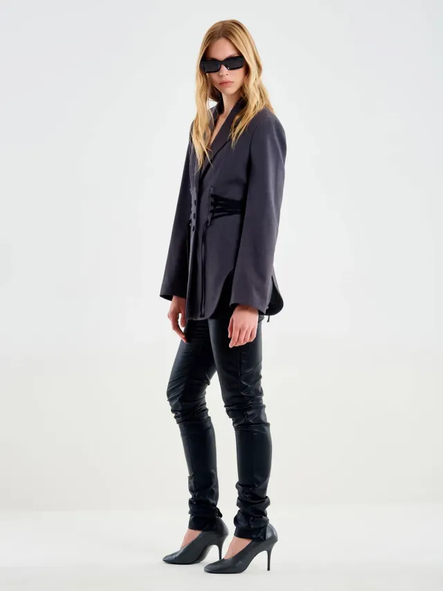 Vicolo pantalone similpelle nero spacco tacco