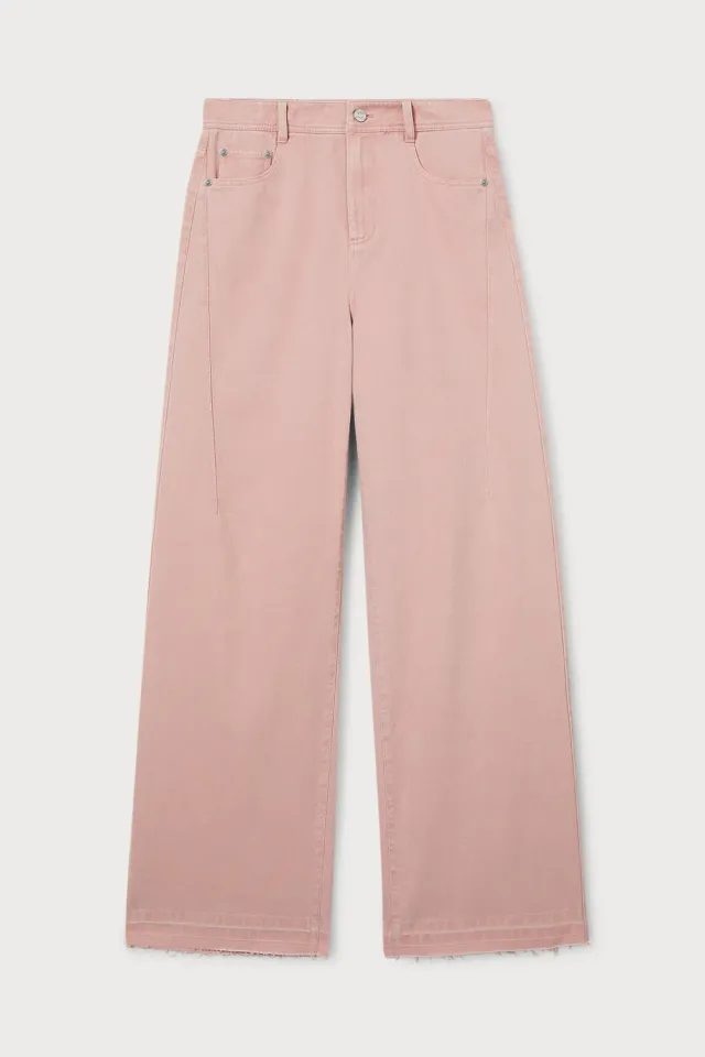 PORTS jeans rosa cipria wide-leg cotone vita alta