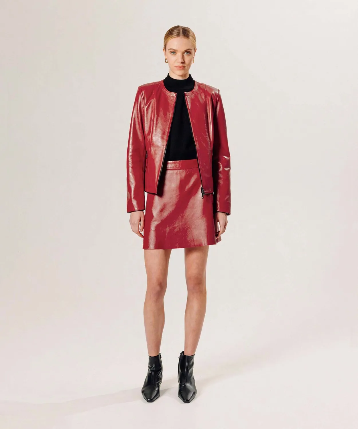 Rodier Giubbotto Pelle Rosso Ruby Slim con Zip