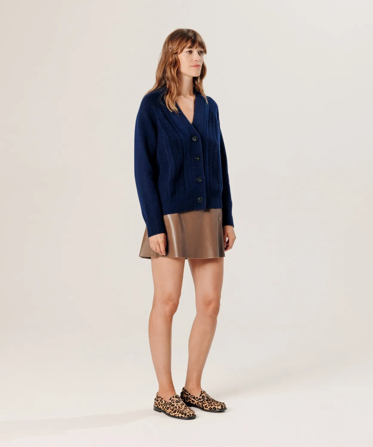 Rodier cardigan cashmere traforato scollo V blu navy