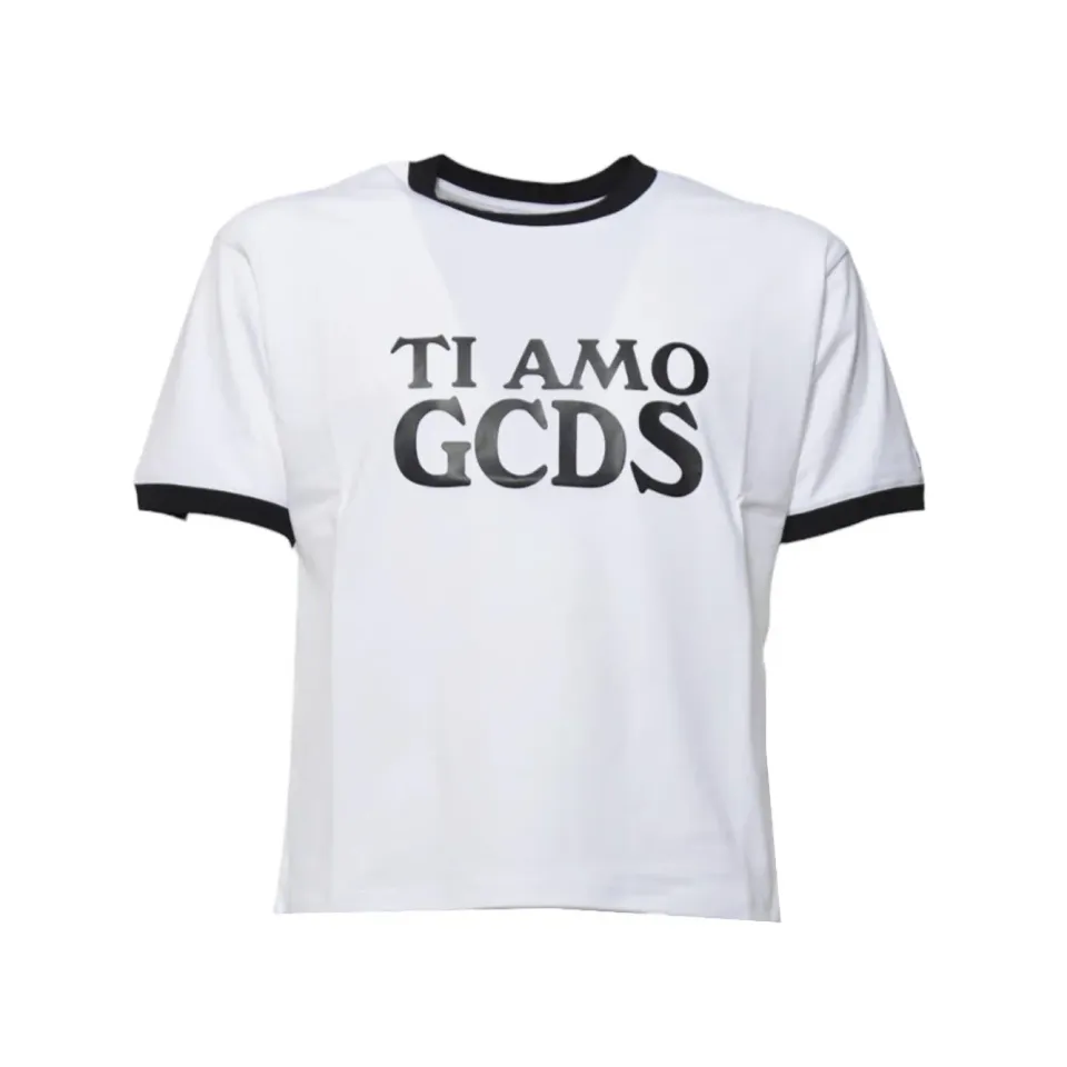 GCDS Ti Amo A2OU2308JG4 t-shirt bianca cropped