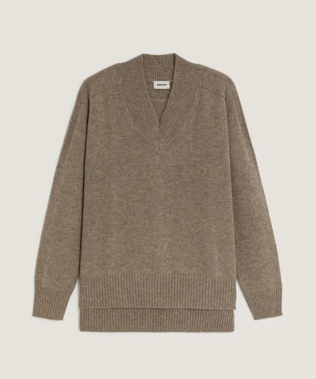 Rodier Pullover oversize cashmere scollo V beige