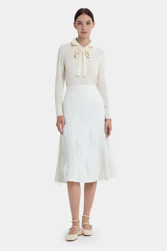 PORTS Whimsical Feather Touch A-Line Skirt gonna crema in lana