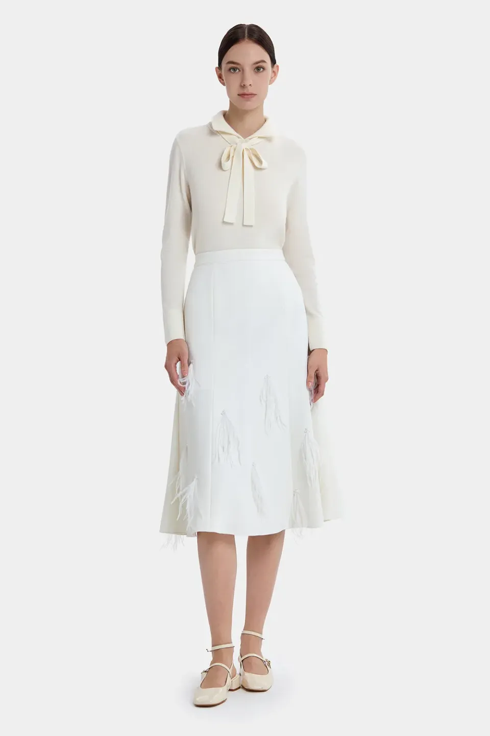 PORTS Whimsical Feather Touch A-Line Skirt gonna crema in lana