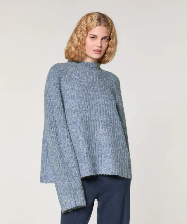 Rodier Maglione Oversize Blu Maglia Grossa Melange