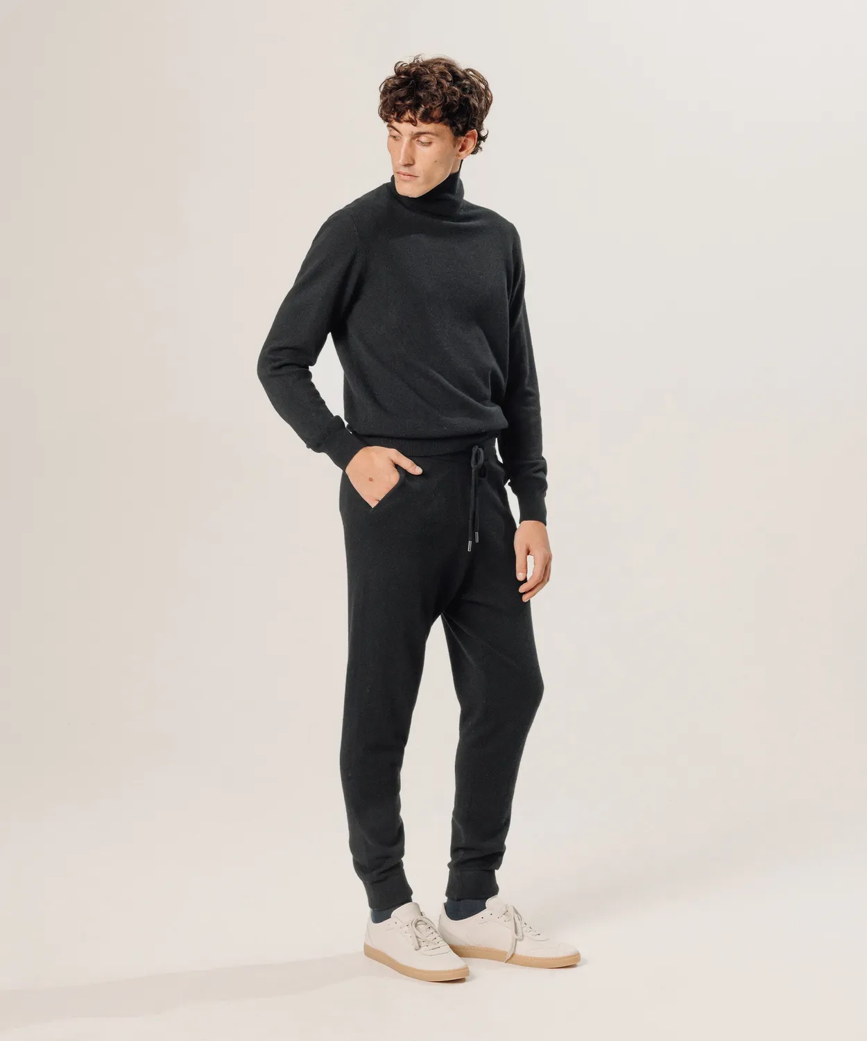 Rodier Pantaloni Jogging Cashmere 2 Fili Nero 100% Cashmere