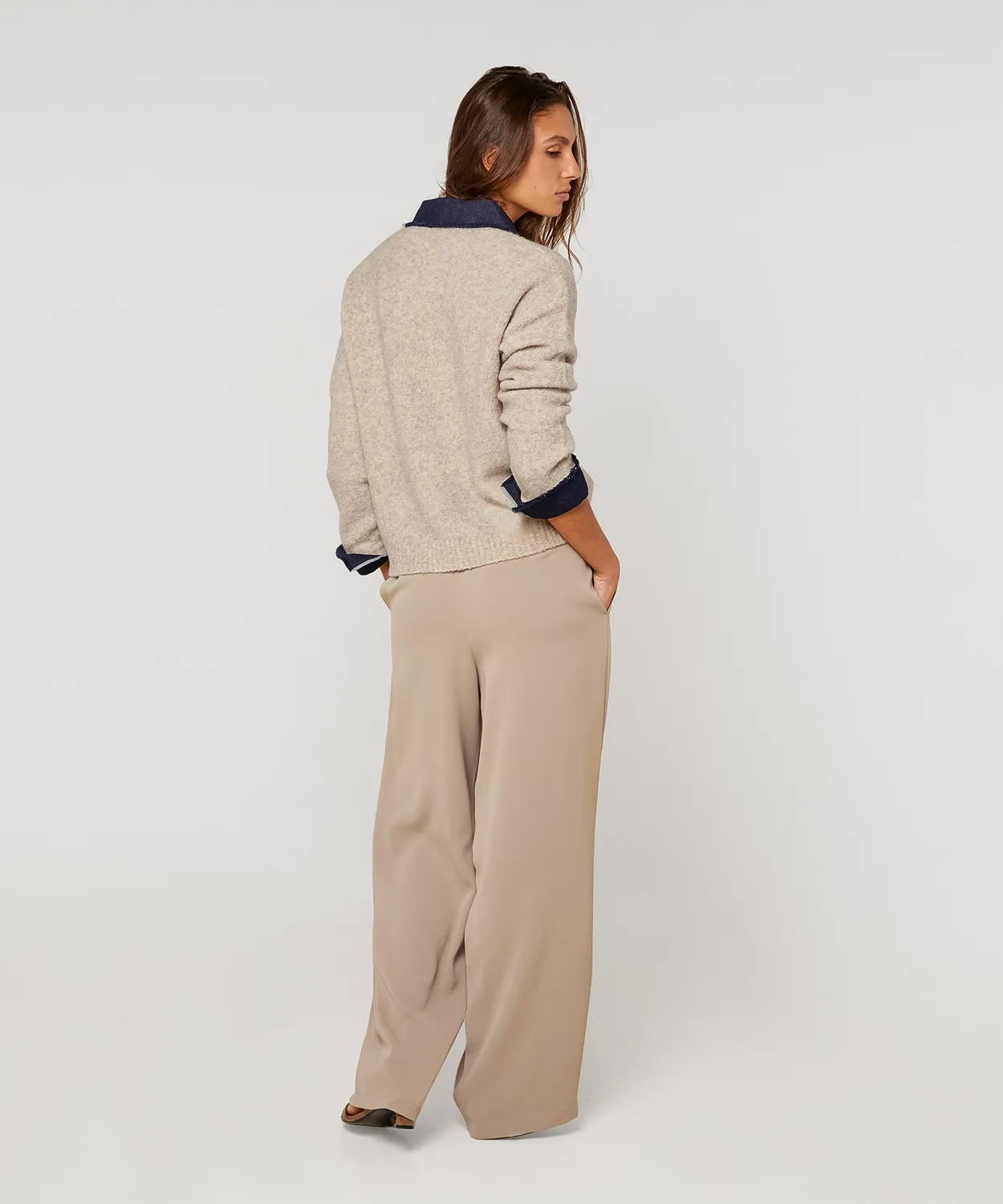 Rodier Maglione Polo Bimateriale Beige Melange