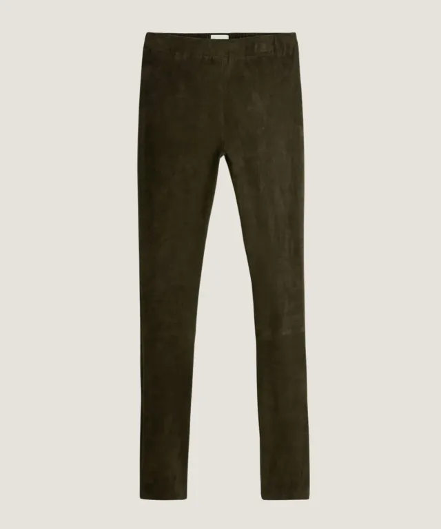 Rodier leggings pelle agnello stretch verde kaki